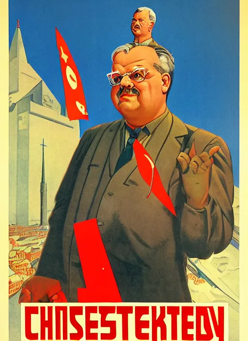 Image similar to soviet propaganda poster. gk chesterton. portrait by jean giraud and anton otto fischer and john philip falter and will eisner and gil elvgren