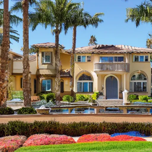 Image similar to the house that my mother in law lives in, nice but gaudy in california, real estate promo image, photorealistic