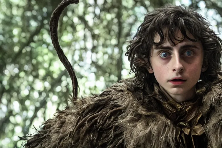 Image similar to timothee chalamet plays a gelfling in the dark crystal : age of resistance, highly detailed, cinematic lighting, red weapon 8 k s 3 5, cooke anamorphic / i lenses