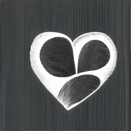 Prompt: clean black and white print, logo of an heart with a stylized human body form inside