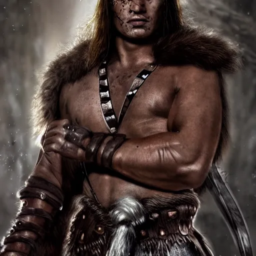 Prompt: hyper realistic photo of cimmerian conan barbarian portrait, cinematic