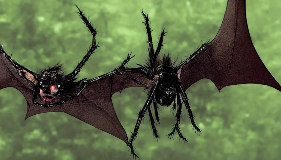Image similar to big budget horror movie a genetically engineered spider bat