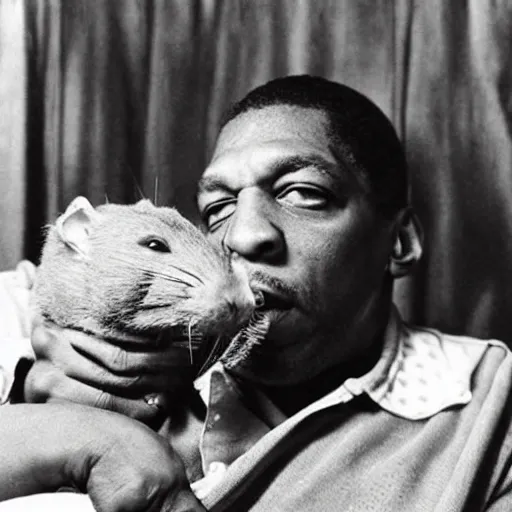 Image similar to john coltrane snuggling a giant rat