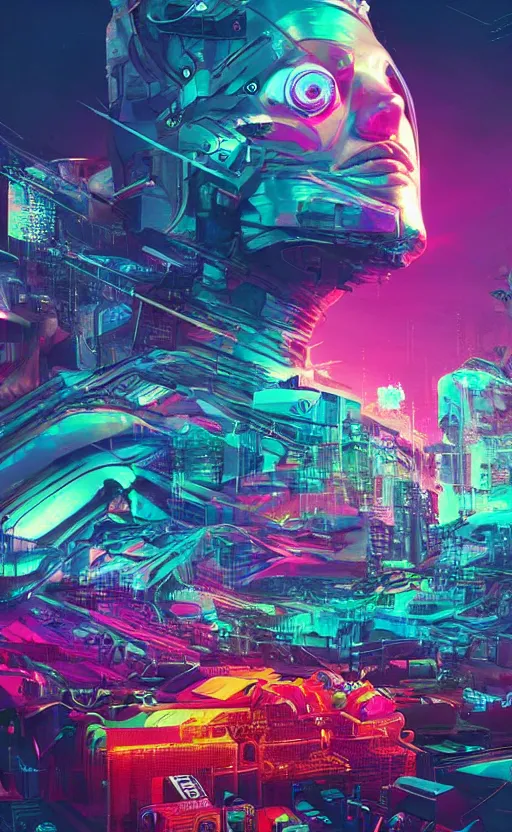 Image similar to silicon valley virtual reality 1 0 th anniversary, cyberpunk art by android jones, cyberpunk art by beeple!!!, synthwave, darksynth, quantum tracerwave, wireframes, trending on artstation