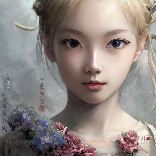 Image similar to dynamic composition, motion, ultra-detailed, incredibly detailed, a lot of details, amazing fine details and brush strokes, colorful and grayish palette, smooth, HD semirealistic anime CG concept art digital painting, watercolor oil painting of a Russian schoolgirl, by a Chinese artist at ArtStation, by Huang Guangjian, Fenghua Zhong, Ruan Jia, Xin Jin and Wei Chang. Realistic artwork of a Chinese videogame, gradients, gentle an harmonic grayish colors.