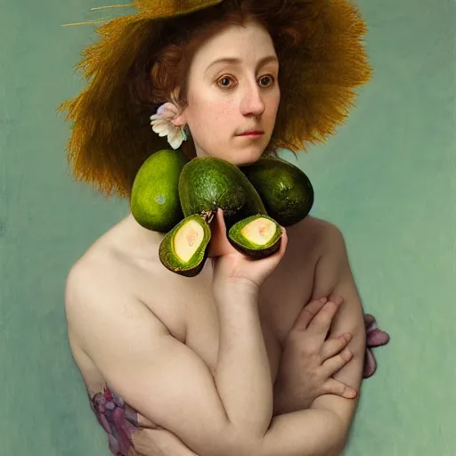 Prompt: portrait of emma avocado, by giuseppe arcimboldo and paul barson and annie leibovitz and faith yata and artgerm and alphonse mucha, photorealistic, f 1. 8, soft lightning, high detail, 8 k