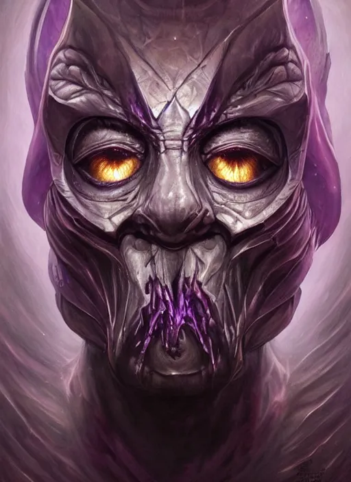 Prompt: dark horror purple crystal nebula mf doom lava eyes, white scary skin, centered, digital painting, artstation, concept art, smooth, sharp focus, illustration, artgerm, tomasz alen kopera, peter mohrbacher, donato giancola, joseph christian leyendecker, wlop, frank frazetta