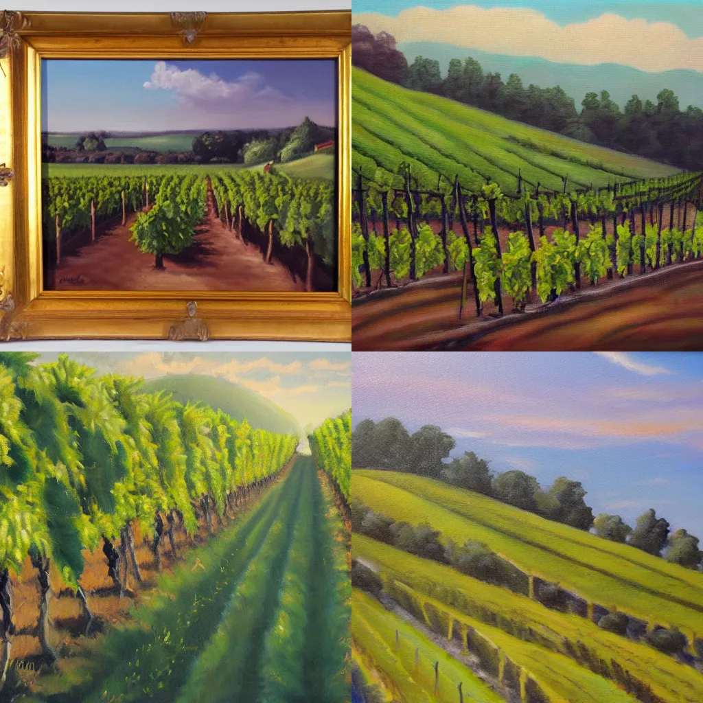 Prompt: An idyllic vineyard, oil on canvas