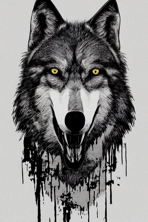 Image similar to Psychotic crisis portrait of a wolf head