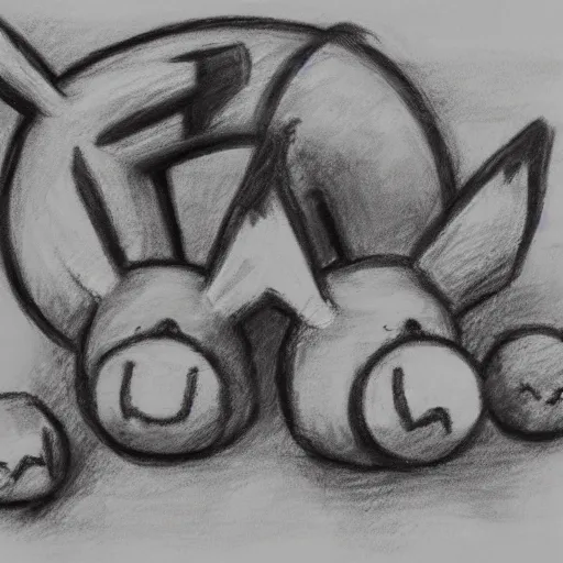 Prompt: charcoal sketch of pikachu being eaten by a colony of ants