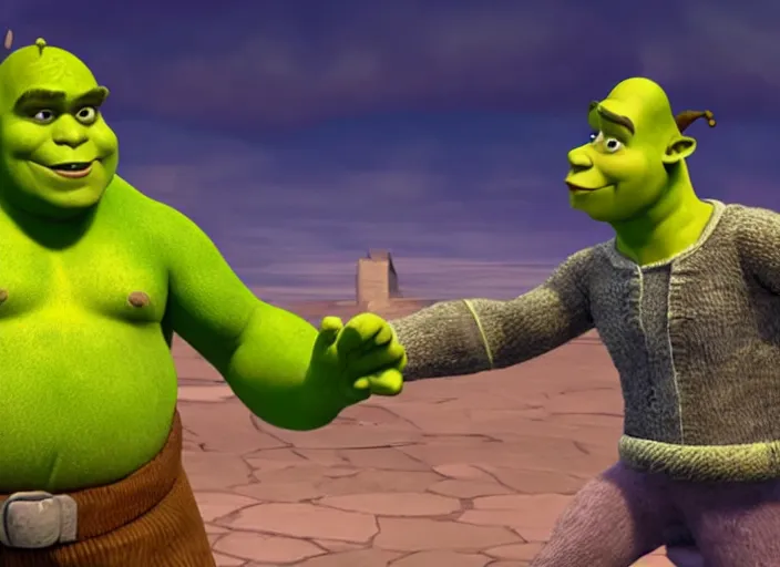 Prompt: Shrek Vs Megamind Death battle, HD footage, Blender