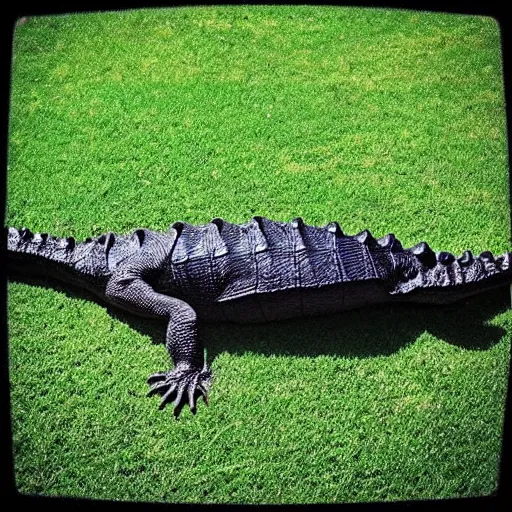 Prompt: “ photo of a very very very flat alligator on a lawn ”