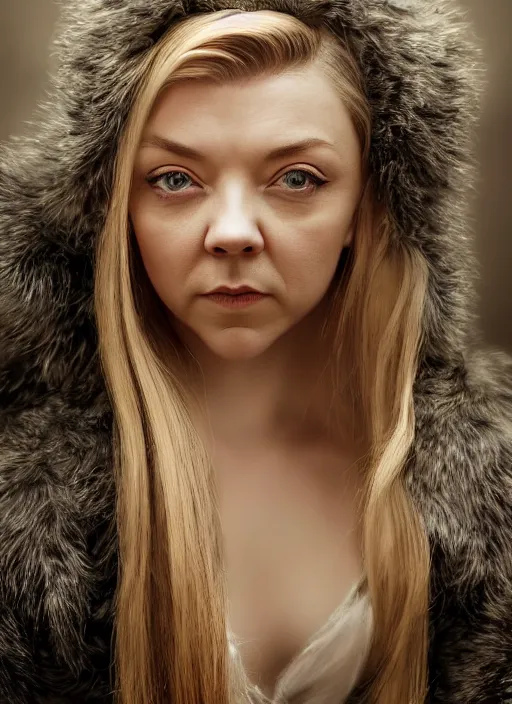 Image similar to natalie dormer wearing fox tail, depth of field, zeiss lens, detailed, symmetrical, centered, fashion photoshoot, by nicoletta ceccoli, mark ryden, lostfish, earl nore, hyung tae, frank frazetta, breathtaking, 8 k resolution, extremely detailed, beautiful, establishing shot, artistic, hyperrealistic, octane render, seductive lighting,