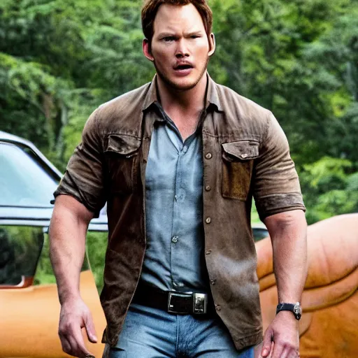 Prompt: Chris Pratt as Andy from parks in the Jurassic world