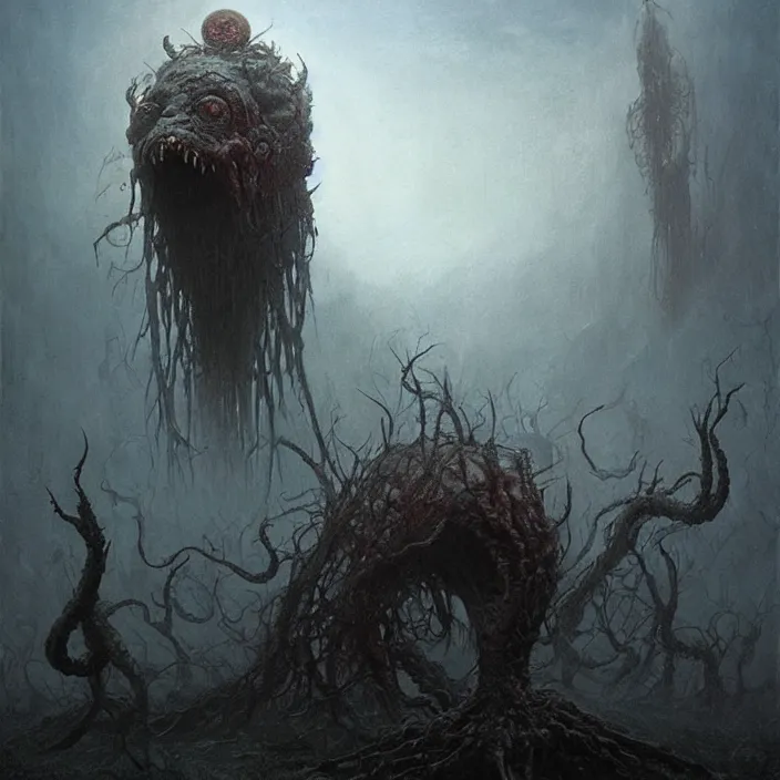 Image similar to 4k eldritch horror monster, art by greg rutkowski, art by zdzisław Beksiński