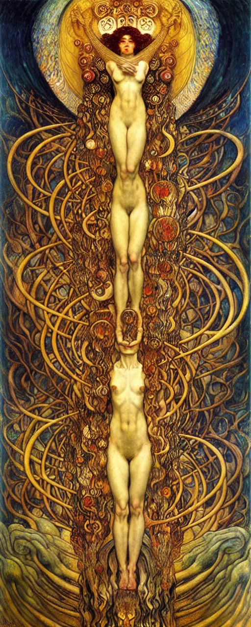 Image similar to Divine Chaos Engine by Karol Bak, Jean Delville, William Blake, Gustav Klimt, and Vincent Van Gogh, symbolist, visionary