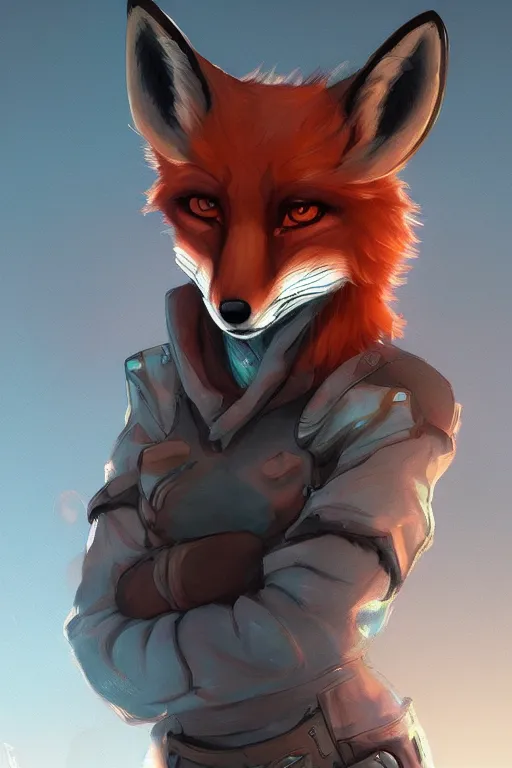 Image similar to a fox fursona, trending on artstation, by kawacy, furry art, digital art, cyberpunk, high quality, backlighting