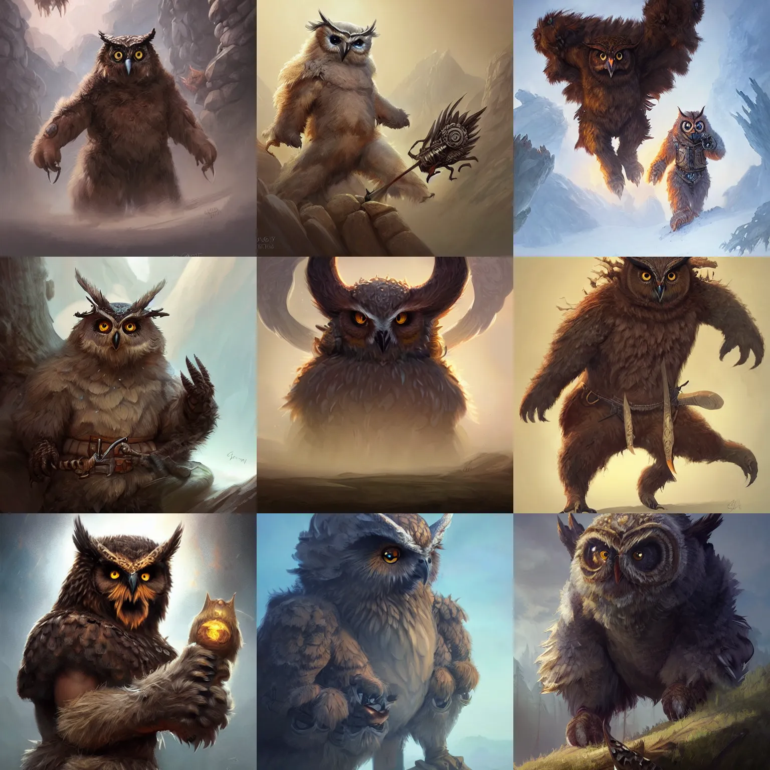 Image similar to owlbear, D&D, fantasy, highly detailed, digital painting, trending on artstation, concept art, sharp focus, illustration, art by artgerm and greg rutkowski and magali villeneuve