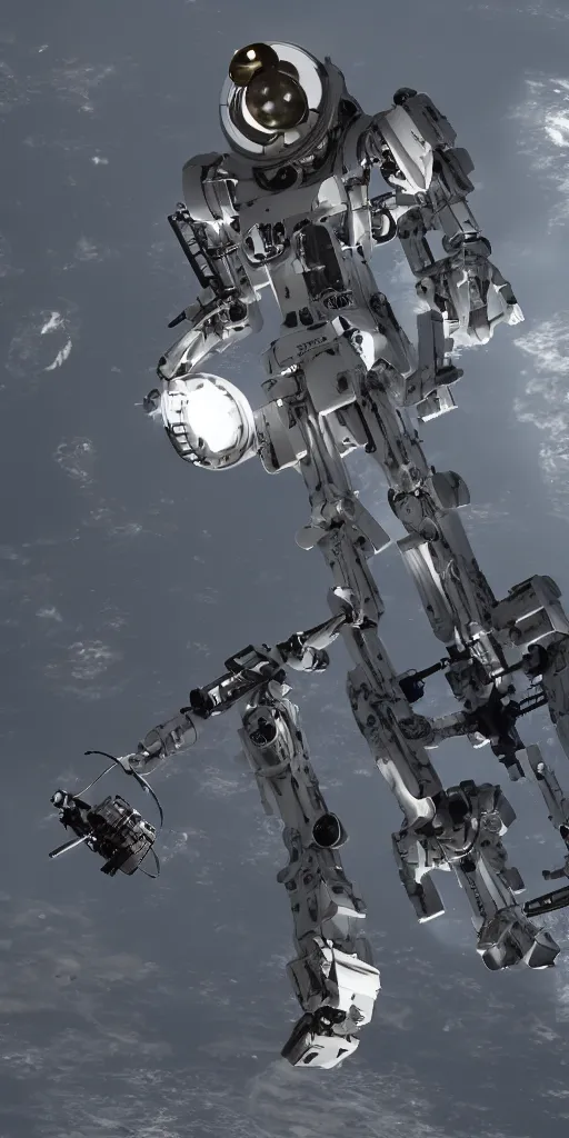 Image similar to concept art, robot stretching out mechanical arm to recover debris in space, octane rendering, unreal engine.