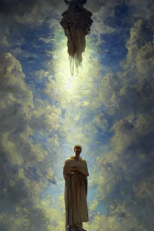 Image similar to beautiful impressionistic oil painting portrait of ancient roman god emperor steve buscemi ascending wearing the civic crown levitating in religious pose, art by anders zorn, wonderful masterpiece by greg rutkowski, expressive brush strokes, beautiful cinematic light, american romanticism by greg manchess, jessica rossier