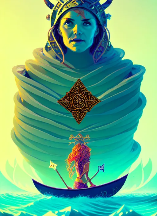 Prompt: fractal tarot card of a viking naturepunk master of oceans and wind water and boats, beautiful detailed realistic cinematic character concept fashion portrait, hi - fructose art magazine, by anton fadeev and paul lehr and david heskin and josan gonzalez, 8 k