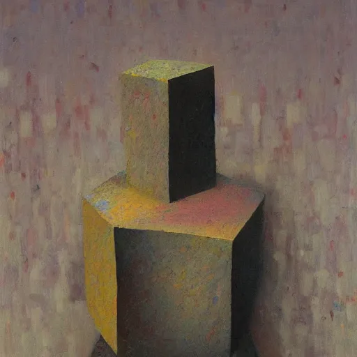 Image similar to an impasto painting by shaun tan of an abstract lonely sculpture by the caretaker and ivan seal