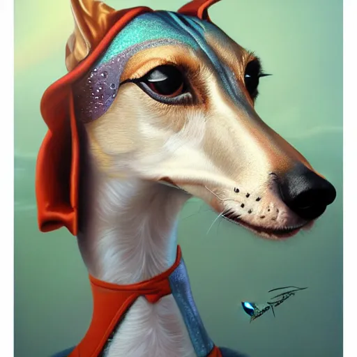 Prompt: metallic greyhound portrait, Pixar style, by Tristan Eaton Stanley Artgerm and Tom Bagshaw.