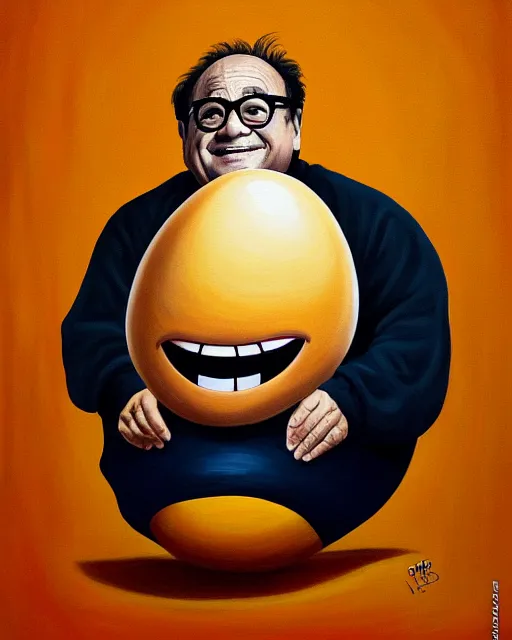 Image similar to painting portrait of danny devito as an egg, cartoon, warm lighting, danny devito has an egg body, movie poster, illustration by bartek fedyczak, erak note, tooth wu, neil richards, kan liu, siwoo kim, jisu choe, trending on art station