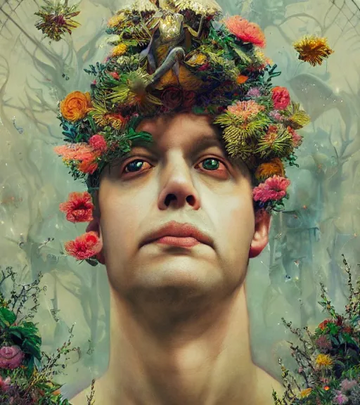 Prompt: portrait of the todd solondz of the underworld, surrounded by flowers by karol bak, james jean, tom bagshaw, rococo, trending on artstation, cinematic lighting, hyper realism, octane render, 8 k, hyper detailed.