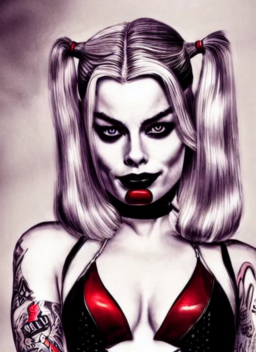 tattoo design of margot robbie as harley quinn with a | Stable Diffusion |  OpenArt
