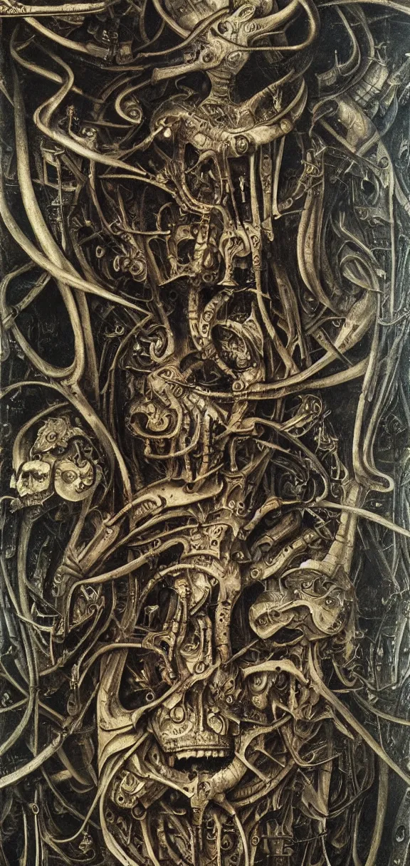 Image similar to an incredibly detailed masterpiece collaborative painting by bosch and Giger, ornate, detailed, high resolution, wow!, intricate