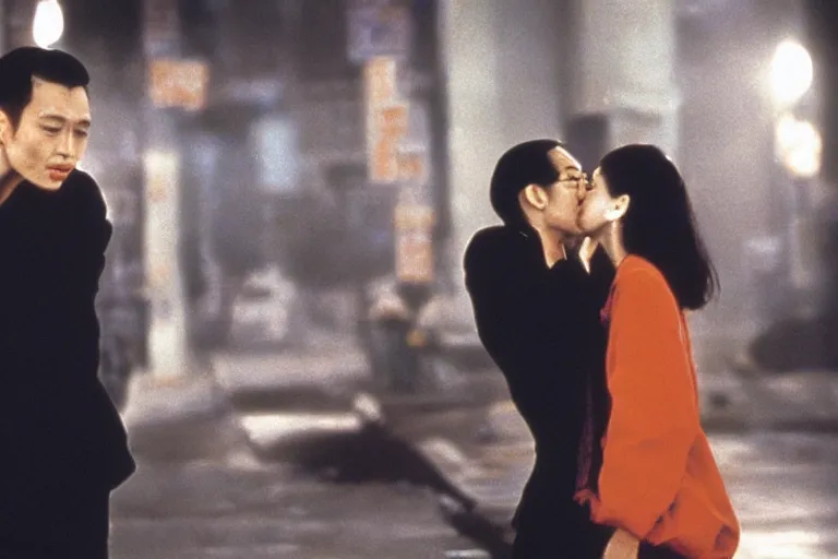 Image similar to wong kar wai kiss movie scene