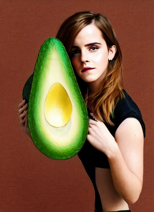 Image similar to emma watson as an avocado, high quality photography