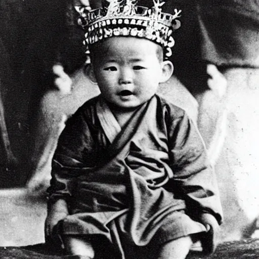 Image similar to a 2 - year old boy as the king of tibet in 1 9 3 6