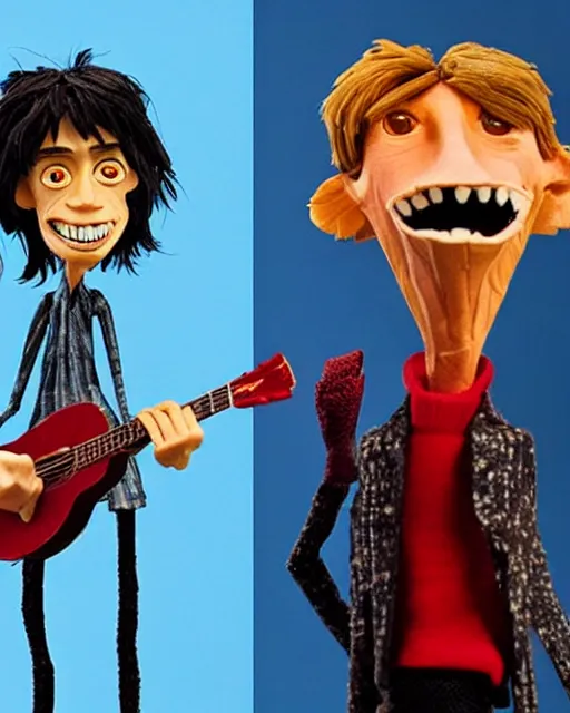 Prompt: mick jagger and keith richards as a highly detailed stop motion puppets, in the style of laika studios ’ s paranorman, coraline, kubo and the two strings shot in the style