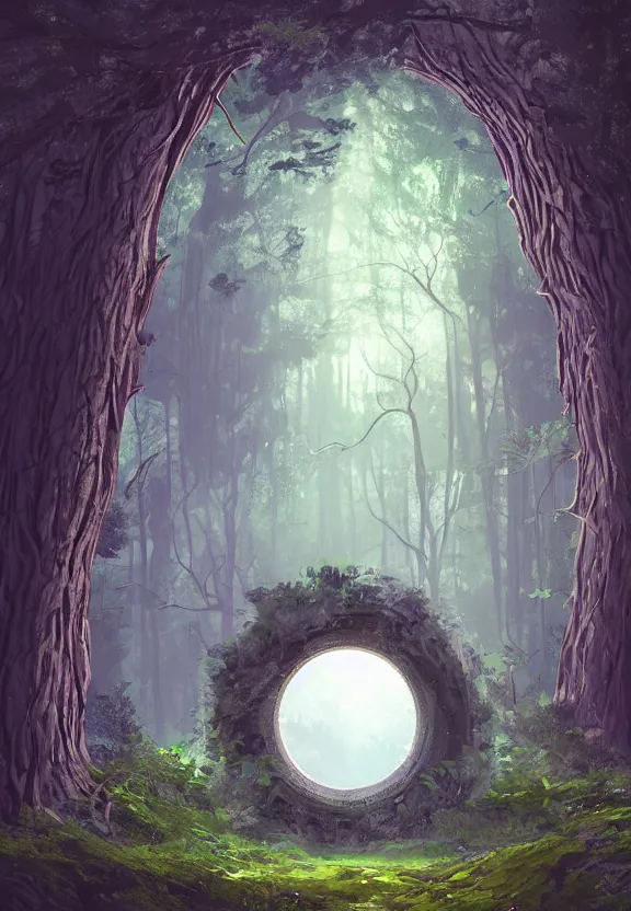 Image similar to a forest in a portal, space, galaxy, fantasy, artstation, digital art