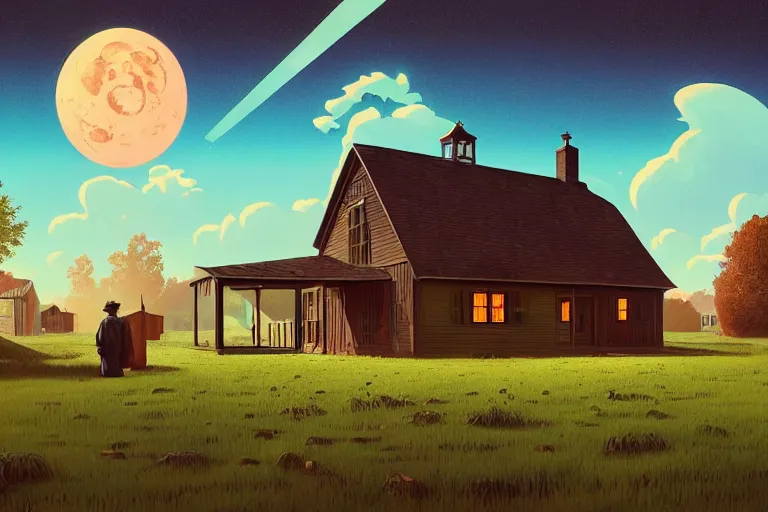 Image similar to a amish farmhouse cottage by paolo eleuteri serpieri and tomer hanuka and chesley bonestell and daniel merriam and tomokazu matsuyama, clearly defined outlines, unreal engine, high resolution render, featured on artstation, octane, 8 k, highly intricate details, vivid colors