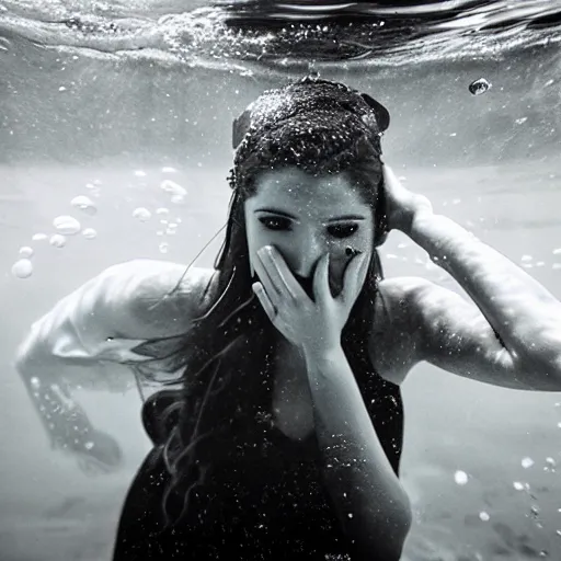 Image similar to underwater portrait of anna kendrick, canon, 7 0 mm