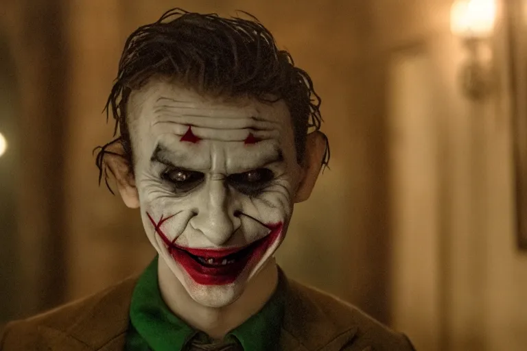 Prompt: Barry Keoghan as the Joker in 'Joker 2' (2024), movie still frame, promotional image, imax 70 mm footage, oscar nominated cinematography, volumetric lighting, 8k resolution