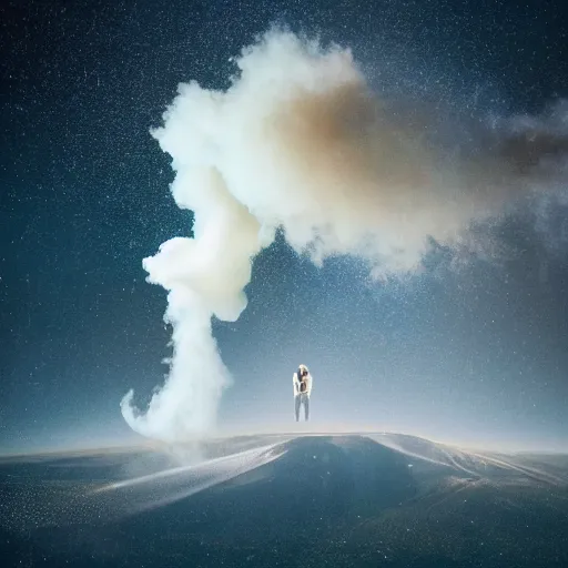 Prompt: elon musk exhaling the universe as a smoke cloud, award winning composite photography