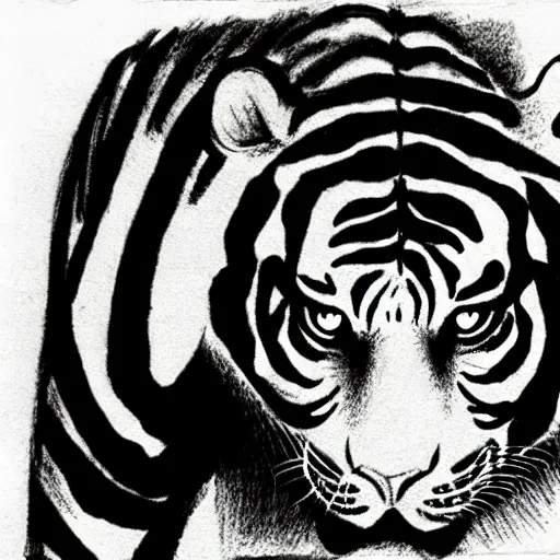 Image similar to a rough ink drawing of a tiger by junji ito,