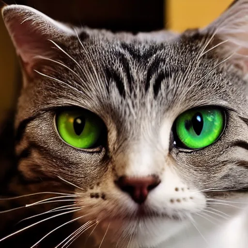 Image similar to cat being shocked by outer space, reflections in his eyes