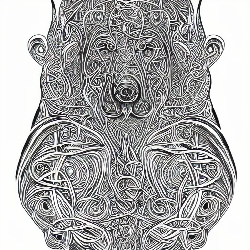Image similar to an intricate grizzly bear designed by mc escher, line art, celtic, illustration, dynamic image
