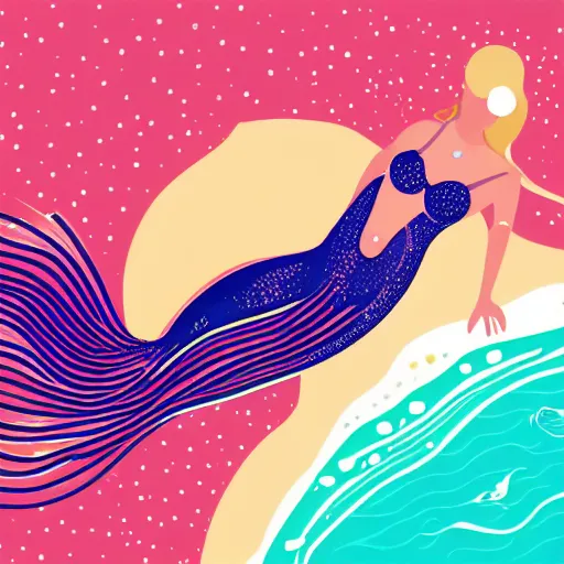 Prompt: Full body mermaid swimming in the sea, Anthropomorphized, portrait, highly detailed, colorful, illustration, smooth and clean vector curves, no jagged lines, vector art, smooth
