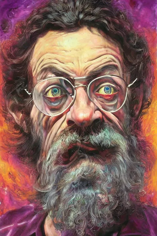 Image similar to an artistic joe jusko portrait of terence mckenna, renaissance themed