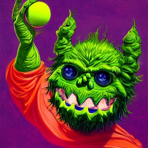 Image similar to a tennis ball monsters, colorful, digital art, fantasy, magic, chalk, trending on artstation, ultra detailed, professional illustration by basil gogos