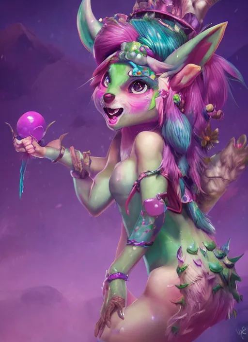 Image similar to neeko, from league of legends, au naturel, hyper detailed, dragon tailed, digital art, trending in artstation, cinematic lighting, studio quality, smooth render, unreal engine 5 rendered, octane rendered, art style by klimt and nixeu and ian sprigger and wlop and krenz cushart