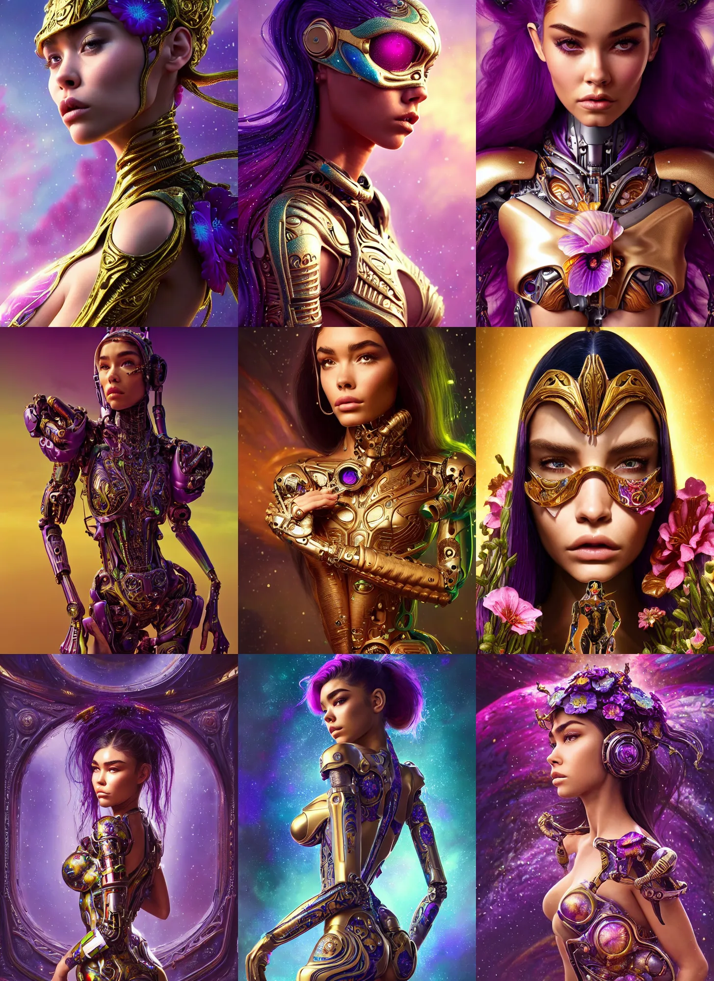 Prompt: polished wet galactic ornate floral racy cyborg : : madison beer : : weta disney pixar movie still photo : : hi - fructose, sci fi, fantasy, decadent highly - detailed digital painting, golden ratio, octane render, artstation, smooth, sharp focus, artgerm, mucha, loish, wlop : :