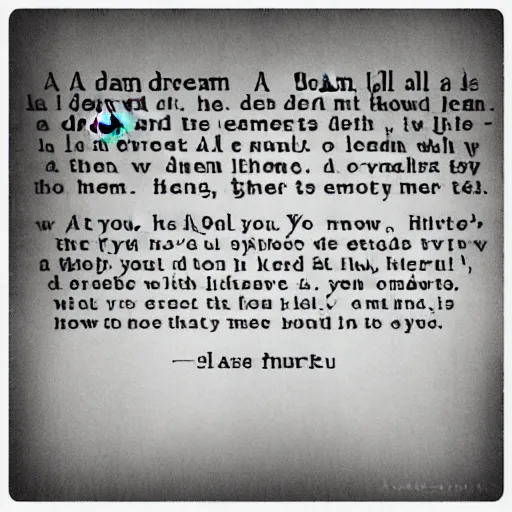 Prompt: a dream, all a dream, that ends in nothing, and leaves the sleeper where he lay down, but i wish you to know that you inspired it.