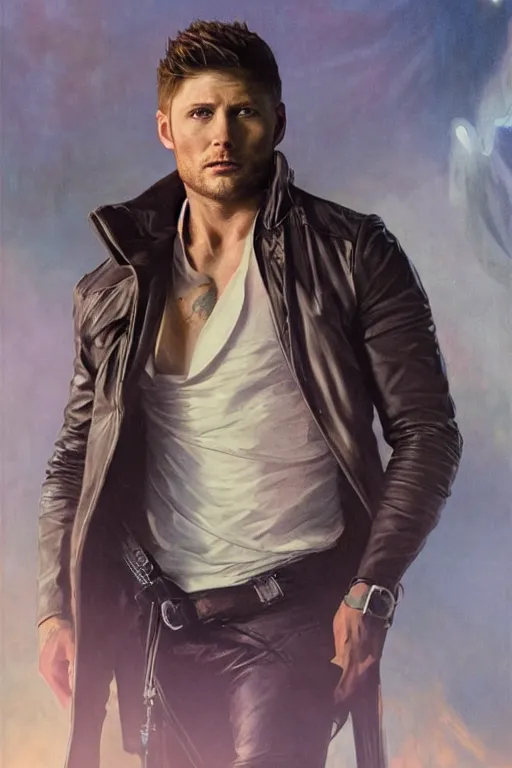 Image similar to a detailed matte portrait of an jensen ackles dressed as has solo after falling to the dark side, masterpiece, 8 k, art by alphonse mucha and greg rutkowski
